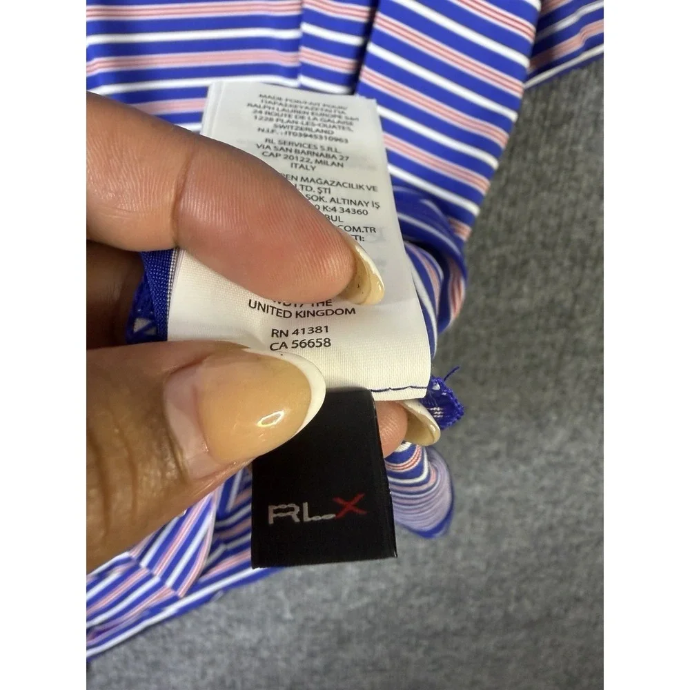 NWT RLX Ralph Lauren Golf Polo Shirt Men Large Blue Red Striped Stretch